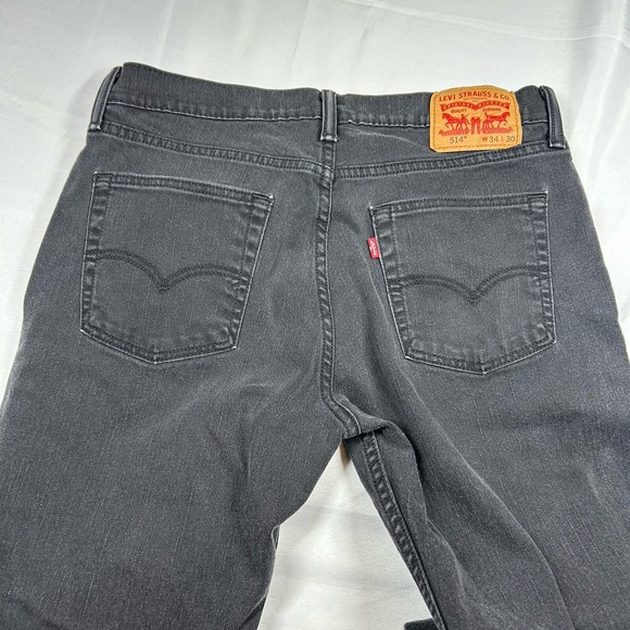 Levis 514 Straight Leg Jeans Mens 34x30 Black Mid Rise 5 Pockets Zip Dark Wash - Picture 6 of 16